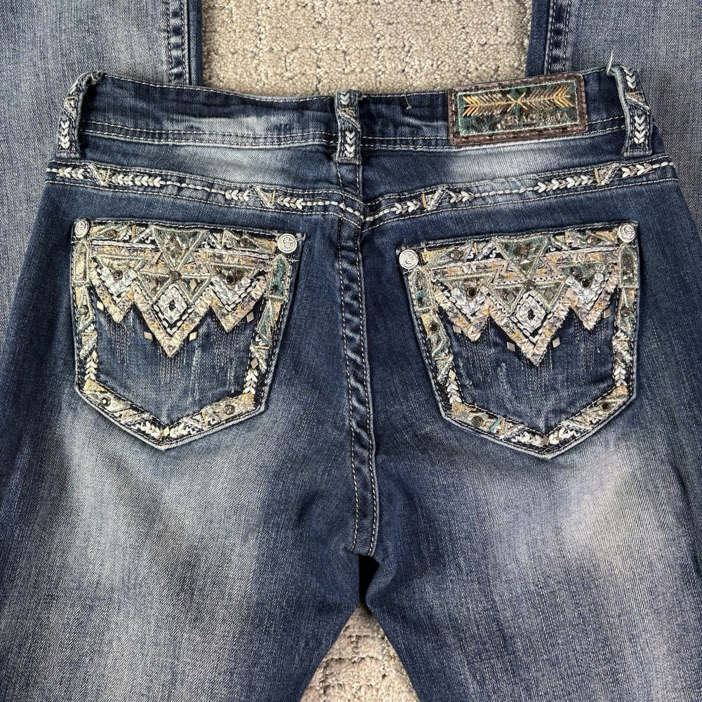 Grace in LA Jeans Womens Size 27 Blue Bootcut Embroidered Rhinestone Med Wash